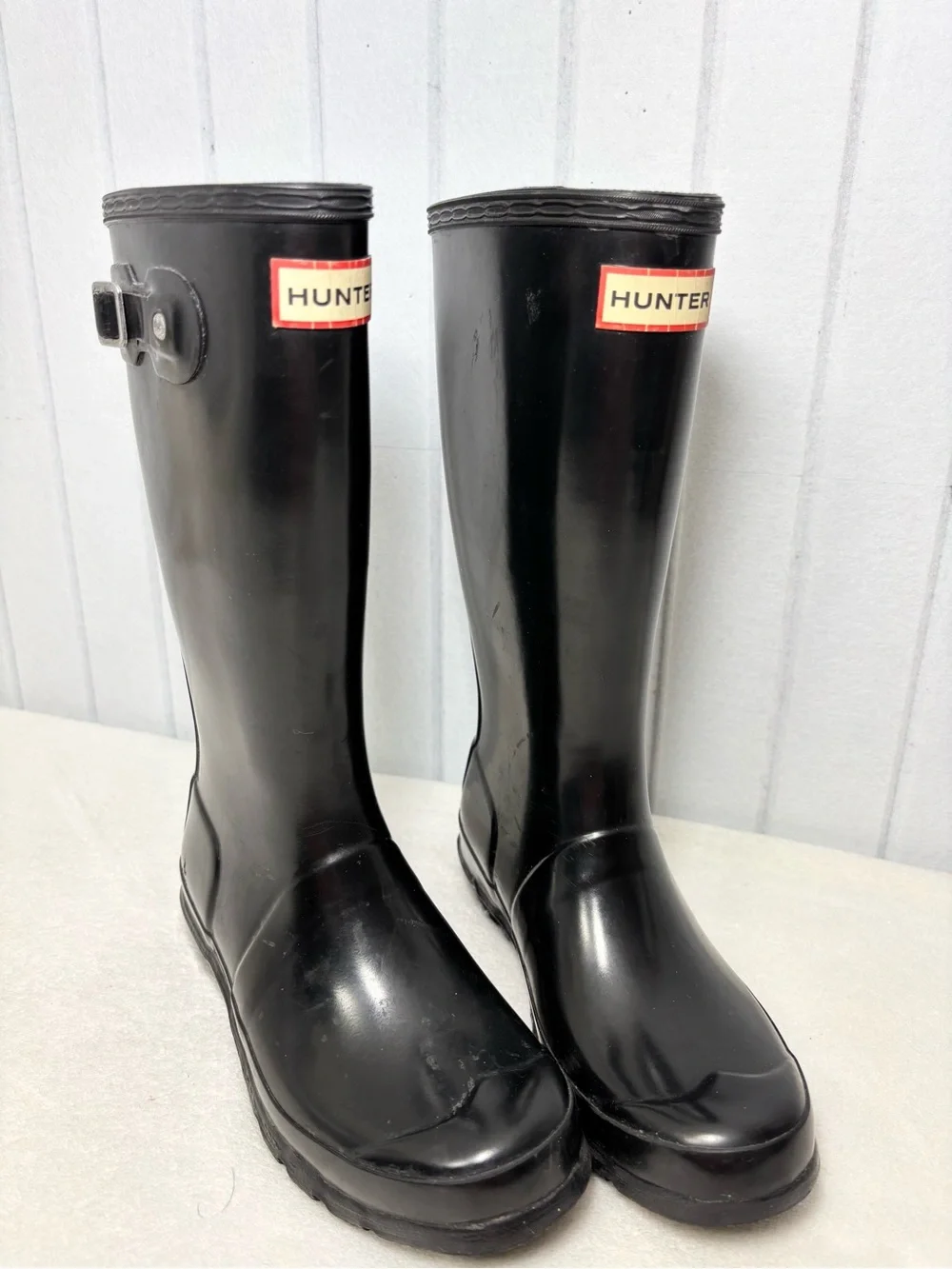 Hunter Black Gloss Knee-High Rain Boots‎ with Side Buckle Kid Size 3
